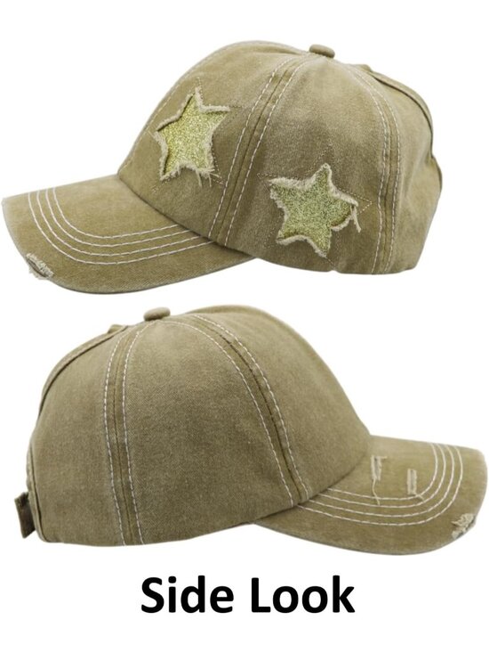 〽️Women Star Khaki High Ponytail Baseball Cap Trucker Bad Hair Day Adjustable